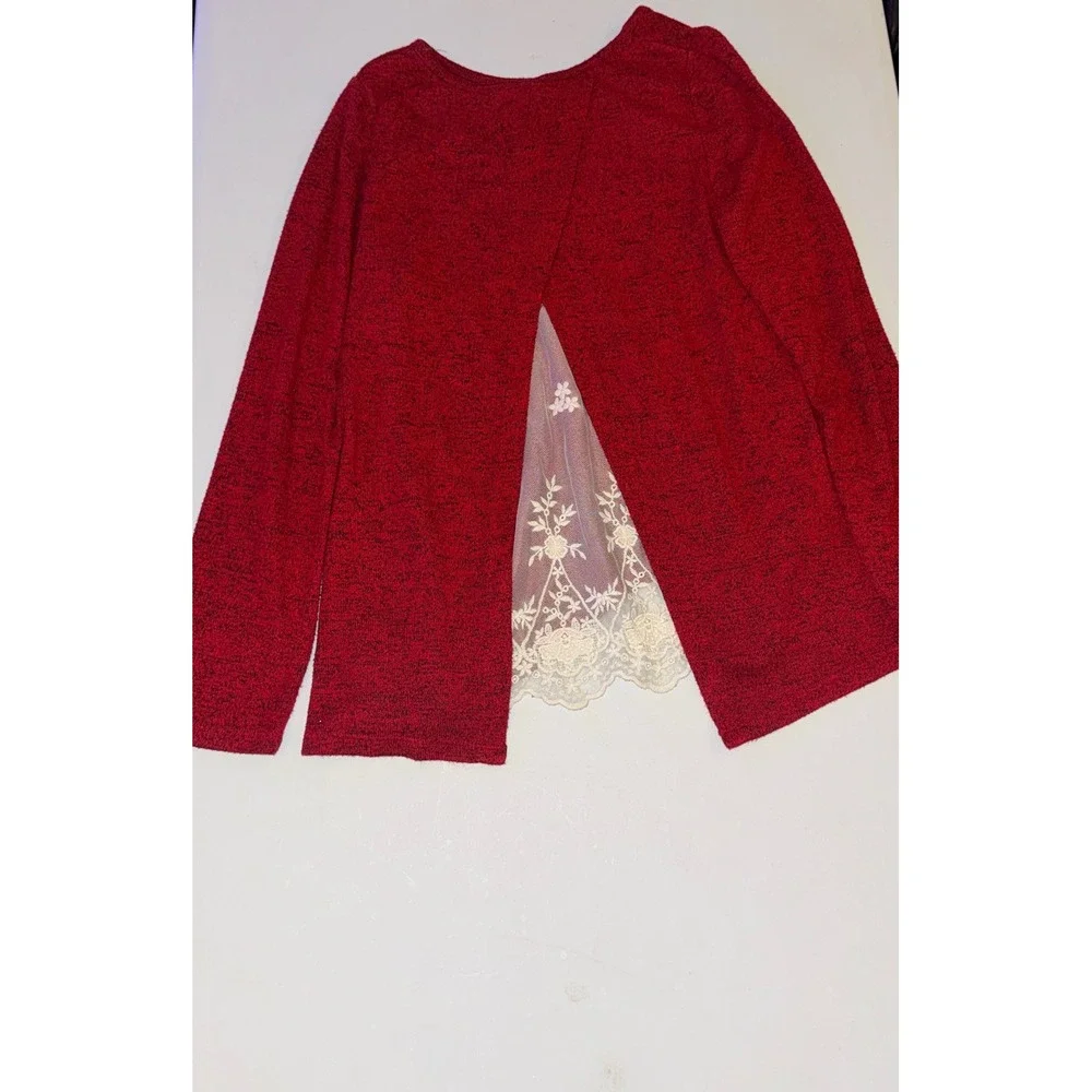 Top and Leggings Set Girls L 10-12 Burgundy Lace Rhinestone Snowflake